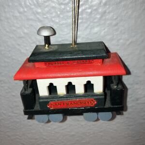 Christmas Ornament San Francisco Cable Trolley Car VTG Wood Powell Market Street